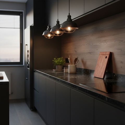 DESKA KUCHENNA DREWNIANA KUCHENNA NIGRA GRUBA Z RANTEM DO ZLEWOZMYWAKA