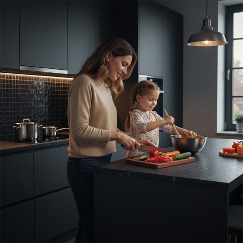 DESKA KUCHENNA DREWNIANA KUCHENNA NIGRA GRUBA Z RANTEM DO ZLEWOZMYWAKA