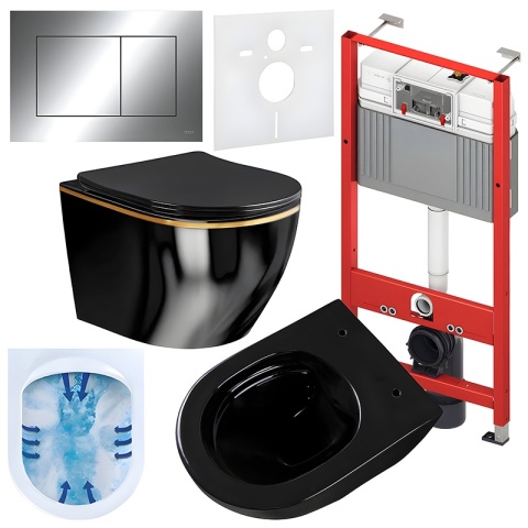 ZESTAW PODTYNKOWY WC STELAŻ TECE MISKA MIZU-BL-GL-RIM-03 PRZYCISK TC-9240401 CHROM