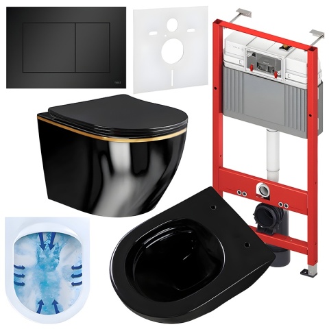 ZESTAW PODTYNKOWY WC STELAŻ TECE MISKA MIZU-BL-GL-RIM-03 PRZYCISK TC-9240407 CZARNY MAT