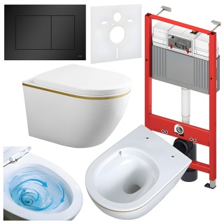 ZESTAW PODTYNKOWY WC STELAŻ TECE MISKA MIZU-WH-GL-TR-02 PRZYCISK TC-9240407 CZARNY MAT