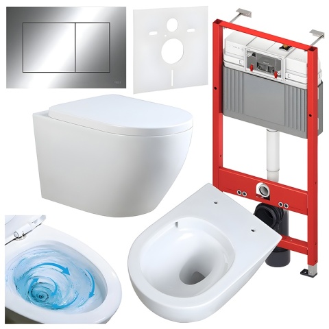 ZESTAW PODTYNKOWY WC STELAŻ TECE MISKA MIZU-WH-TR-02 PRZYCISK TC-9240401 CHROM