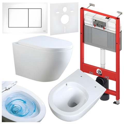 ZESTAW PODTYNKOWY WC STELAŻ TECE MISKA MIZU-WH-TR-02 PRZYCISK TC-9240417 BIAŁY MAT