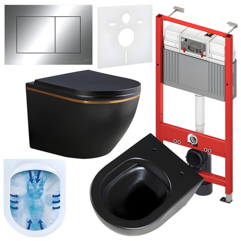 ZESTAW PODTYNKOWY WC STELAŻ TECE MISKA PEAK-MTB-GL-RIM-02 PRZYCISK TC-9240401 CHROM