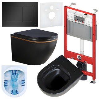 ZESTAW PODTYNKOWY WC STELAŻ TECE MISKA PEAK-MTB-GL-RIM-02 PRZYCISK TC-9240407 CZARNY MAT