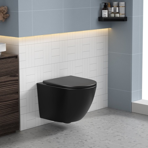 ZESTAW PODTYNKOWY WC STELAŻ TECE MISKA PEAK-MTB-RIM-02 PRZYCISK TC-9240407 CZARNY MAT