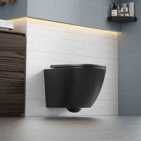 ZESTAW PODTYNKOWY WC STELAŻ TECE MISKA PEAK-MTB-RIM-02 PRZYCISK TC-9240407 CZARNY MAT