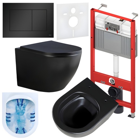 ZESTAW PODTYNKOWY WC STELAŻ TECE MISKA PEAK-MTB-RIM-02 PRZYCISK TC-9240407 CZARNY MAT