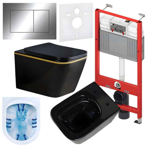 ZESTAW PODTYNKOWY WC STELAŻ TECE MISKA RAIN-BL-GL-RIM-03 PRZYCISK TC-9240401 CHROM