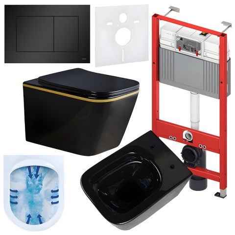 ZESTAW PODTYNKOWY WC STELAŻ TECE MISKA RAIN-BL-GL-RIM-03 PRZYCISK TC-9240407 CZARNY MAT