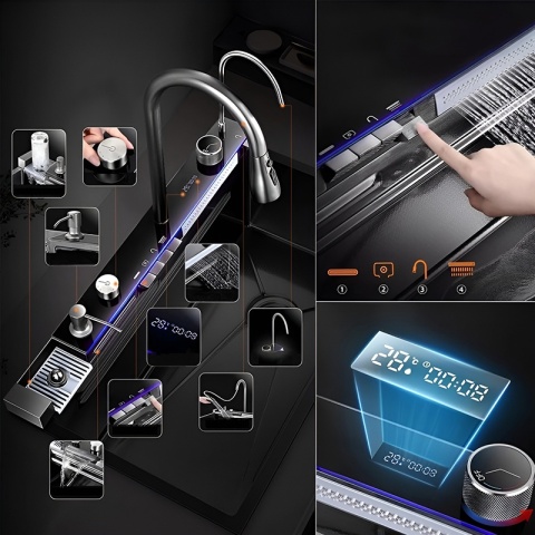 ZLEWOZMYWAK JEDNOKOMOROWY WIELOFUNKCYJNY 75X46 GRAFIT ZLEW KUCHENNY TAURUS