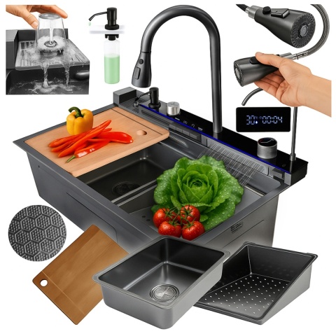 ZLEWOZMYWAK JEDNOKOMOROWY WIELOFUNKCYJNY 75X46 GRAFIT ZLEW KUCHENNY TAURUS