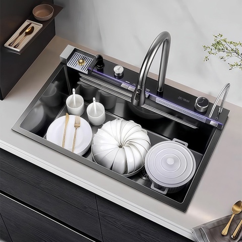 ZLEWOZMYWAK JEDNOKOMOROWY WIELOFUNKCYJNY 75X46 GRAFIT ZLEW KUCHENNY TAURUS