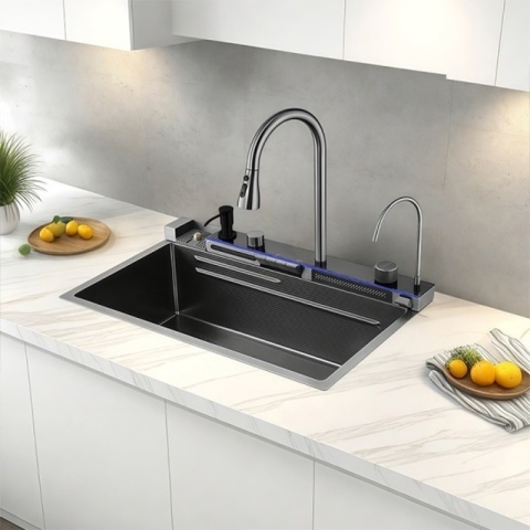 ZLEWOZMYWAK JEDNOKOMOROWY WIELOFUNKCYJNY 75X46 GRAFIT ZLEW KUCHENNY TAURUS