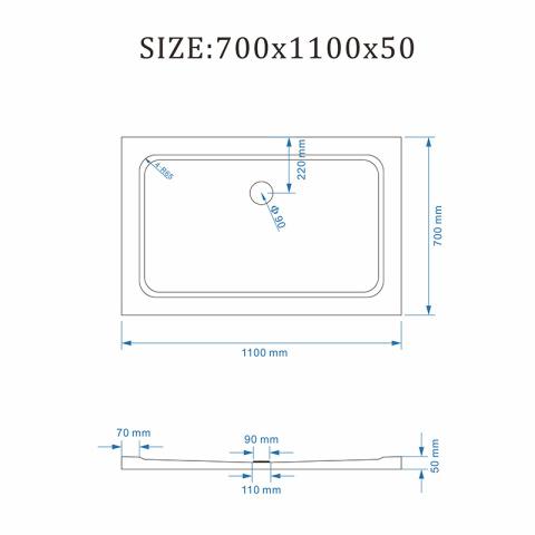 BRODZIK PRYSZNICOWY PROSTOKĄTNY SLIM ST05D BIAŁY 110x70 CM