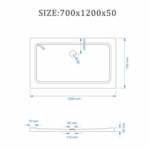 BRODZIK PRYSZNICOWY PROSTOKĄTNY SLIM ST05E BIAŁY 120x70 CM