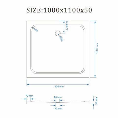 BRODZIK PRYSZNICOWY PROSTOKĄTNY SLIM ST06B BIAŁY 110x100 CM