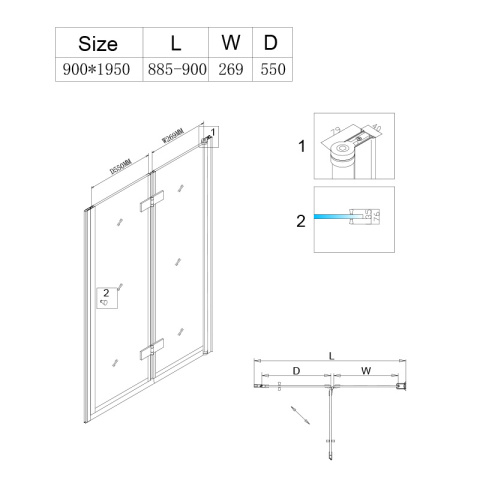 DRZWI PRYSZNICOWE SH06B CHROM 90 CM 6 MM