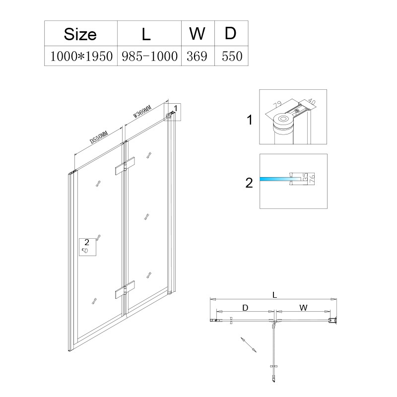 Drzwi ścianka prysznicowa uchylna SH06C 100