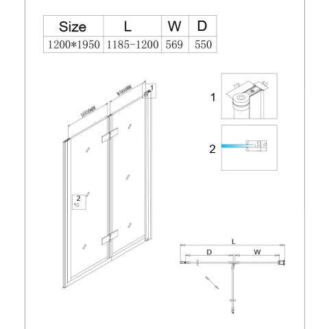 DRZWI PRYSZNICOWE SH06E CHROM 120 CM 6 MM