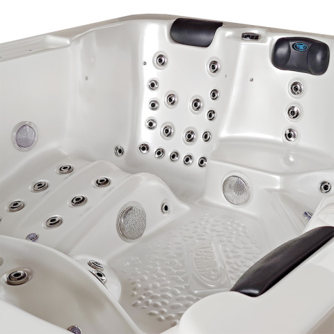 JACUZZI OGRODOWE WANNA SPA508 BIAŁA PERŁA OBUDOWA NATURALNA DESKA 215x190 CM