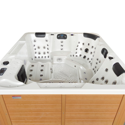 JACUZZI OGRODOWE WANNA SPA508 BIAŁA PERŁA OBUDOWA NATURALNA DESKA 215x190 CM