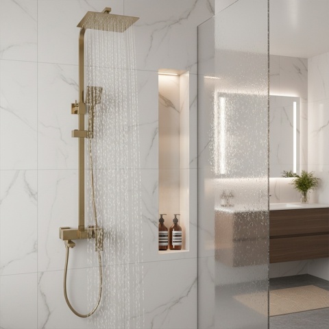 BATERIA PRYSZNICOWA ŁAZIENKOWA Z DESZCZOWNICĄ F170C ZŁOTA SZCZOTKOWANA