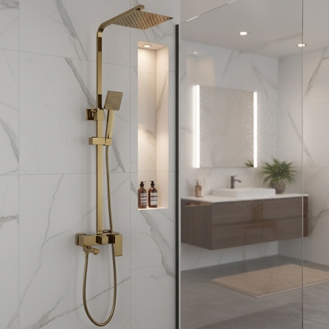 BATERIA PRYSZNICOWA ŁAZIENKOWA Z DESZCZOWNICĄ F170C ZŁOTA SZCZOTKOWANA