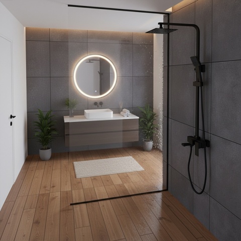 BATERIA PRYSZNICOWA ŁAZIENKOWA Z DESZCZOWNICĄ NATRYSKOWA F170B-BL CZARNA