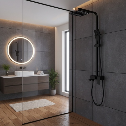 BATERIA PRYSZNICOWA ŁAZIENKOWA Z DESZCZOWNICĄ NATRYSKOWA F170B-BL CZARNA