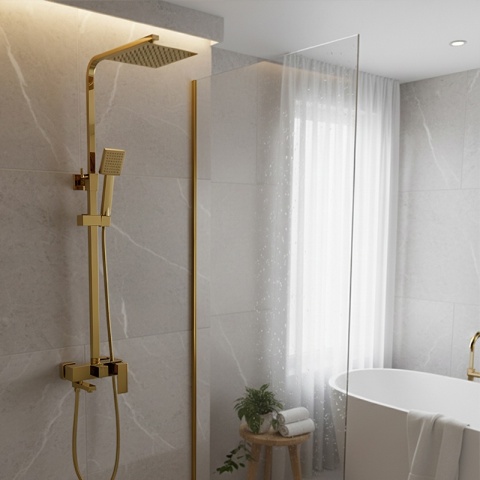 BATERIA PRYSZNICOWA ŁAZIENKOWA Z DESZCZOWNICĄ NATRYSKOWA F170C-GL ZŁOTA