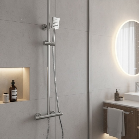 BATERIA PRYSZNICOWA ŁAZIENKOWA Z DESZCZOWNICĄ TERMOSTATEM T151A CHROM