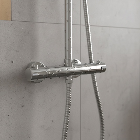 BATERIA PRYSZNICOWA ŁAZIENKOWA Z DESZCZOWNICĄ TERMOSTATEM T151A CHROM