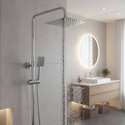 BATERIA PRYSZNICOWA ŁAZIENKOWA Z DESZCZOWNICĄ TERMOSTATEM T151A CHROM