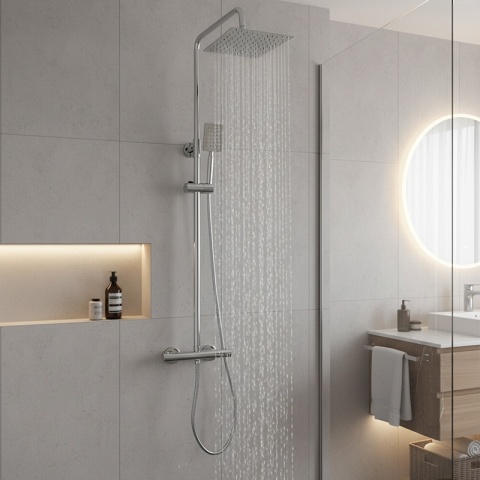 BATERIA PRYSZNICOWA ŁAZIENKOWA Z DESZCZOWNICĄ TERMOSTATEM T151A CHROM