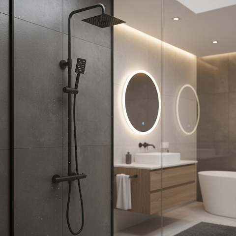 BATERIA PRYSZNICOWA ŁAZIENKOWA Z DESZCZOWNICĄ TERMOSTATEM T151B CZARNA