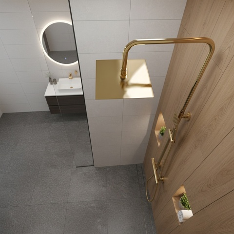 BATERIA PRYSZNICOWA ŁAZIENKOWA Z DESZCZOWNICĄ TERMOSTATEM T151C-GL ZŁOTA