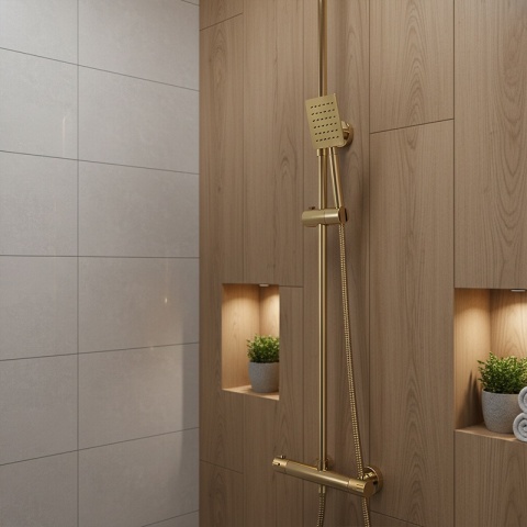 BATERIA PRYSZNICOWA ŁAZIENKOWA Z DESZCZOWNICĄ TERMOSTATEM T151C-GL ZŁOTA