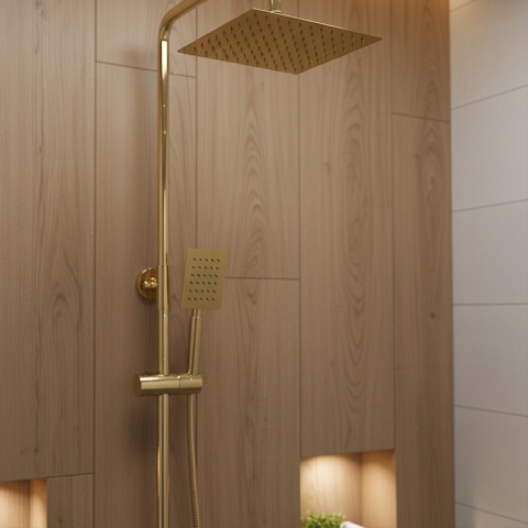 BATERIA PRYSZNICOWA ŁAZIENKOWA Z DESZCZOWNICĄ TERMOSTATEM T151C-GL ZŁOTA