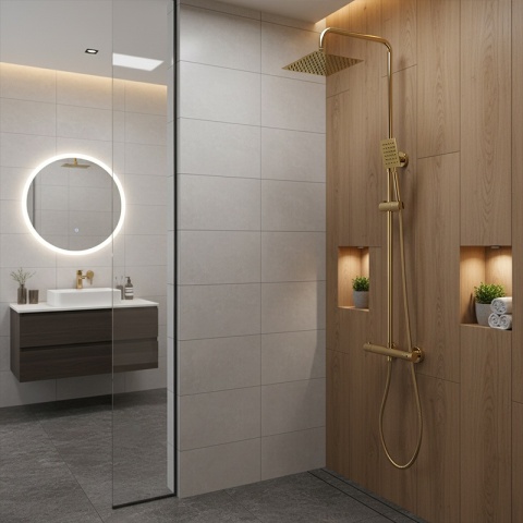 BATERIA PRYSZNICOWA ŁAZIENKOWA Z DESZCZOWNICĄ TERMOSTATEM T151C-GL ZŁOTA