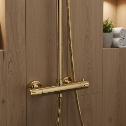 BATERIA PRYSZNICOWA ŁAZIENKOWA Z DESZCZOWNICĄ TERMOSTATEM T151C-GL ZŁOTA