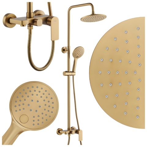 BATERIA PRYSZNICOWA ŁAZIENKOWA ZESTAW Z DESZCZOWNICĄ ADA ZŁOTA SZCZOTKOWANA