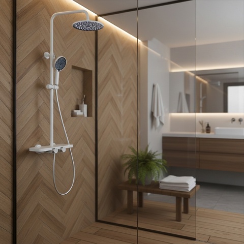 BATERIA PRYSZNICOWA ŁAZIENKOWA ZESTAW Z DESZCZOWNICĄ NATRYSKOWA F13 BIAŁA