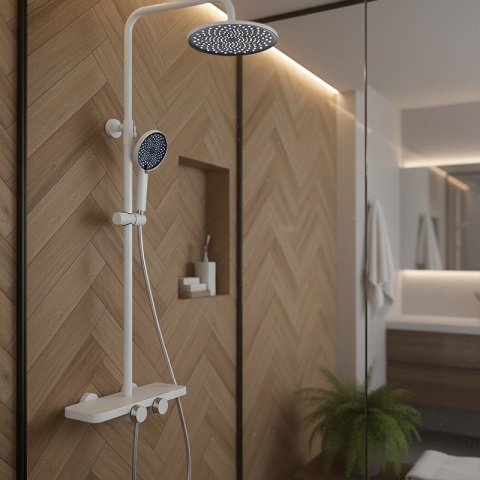 BATERIA PRYSZNICOWA ŁAZIENKOWA ZESTAW Z DESZCZOWNICĄ NATRYSKOWA F13 BIAŁA