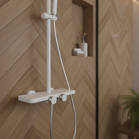 BATERIA PRYSZNICOWA ŁAZIENKOWA ZESTAW Z DESZCZOWNICĄ NATRYSKOWA F13 BIAŁA