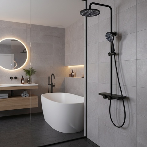 BATERIA PRYSZNICOWA ŁAZIENKOWA ZESTAW Z DESZCZOWNICĄ NATRYSKOWA F13 CZARNA