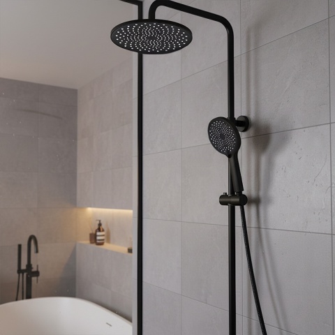 BATERIA PRYSZNICOWA ŁAZIENKOWA ZESTAW Z DESZCZOWNICĄ NATRYSKOWA F13 CZARNA