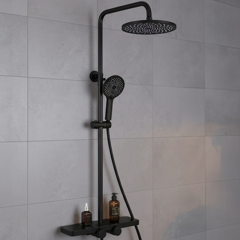 BATERIA PRYSZNICOWA ŁAZIENKOWA ZESTAW Z DESZCZOWNICĄ NATRYSKOWA F13 CZARNA