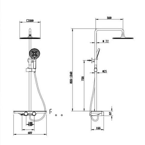 BATERIA PRYSZNICOWA ŁAZIENKOWA ZESTAW Z DESZCZOWNICĄ NATRYSKOWA F13A CHROM