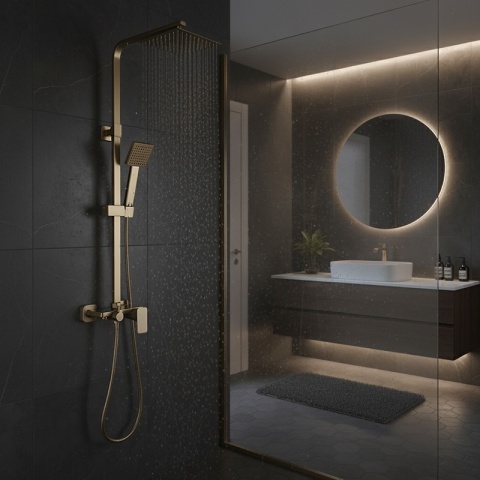 BATERIA PRYSZNICOWA Z DESZCZOWNICĄ ŁAZIENKOWA NATRYSKOWA REN ZŁOTA SZCZOTKOWANA